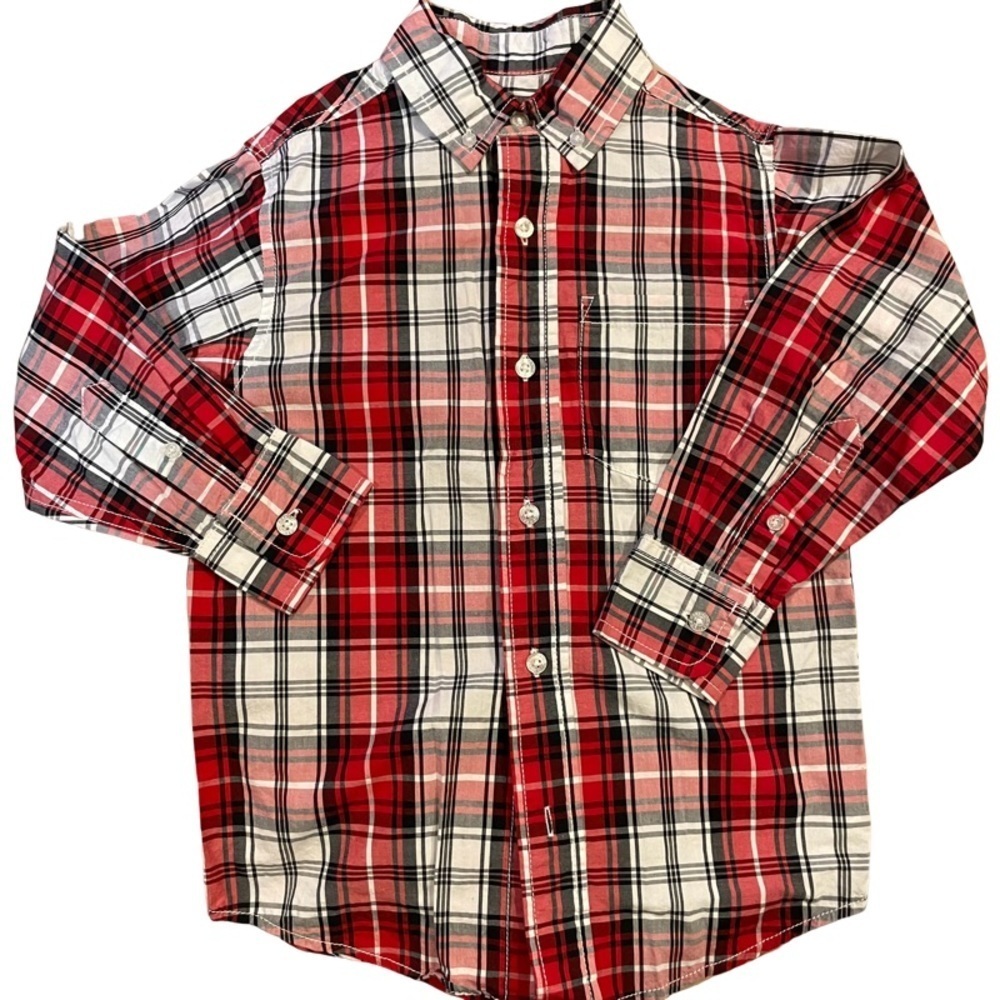 Boys J. Khaki Cotton Plaid Button Down Shirt size Small